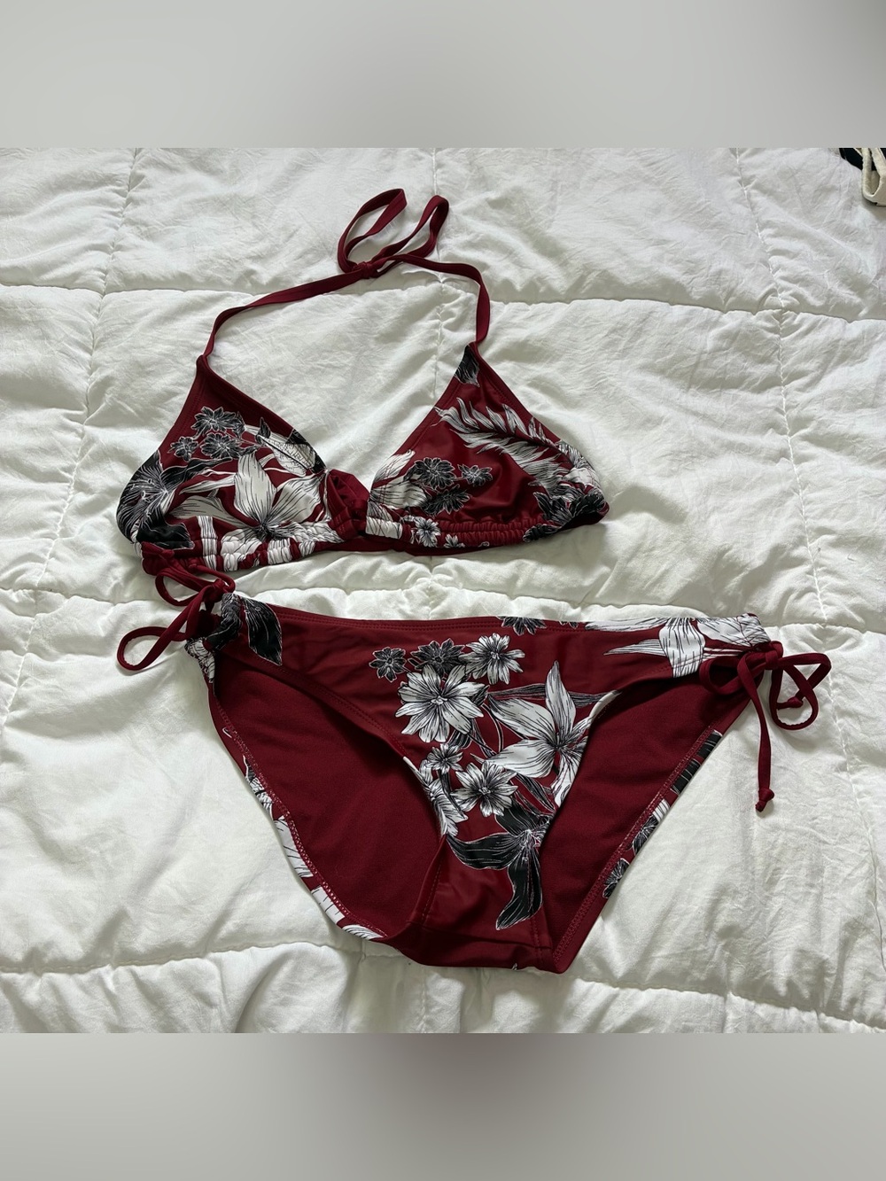 Kona Sol Red Floral Two-Piece Bikini Set